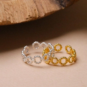 925 sterling silver twist open rings in gold and silver finish with beaded link design
