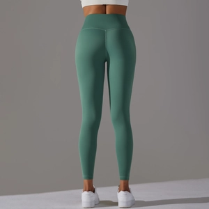 Vue arrière du legging de yoga taille haute vert foncé avec effet galbant fessier