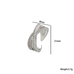 Minimalist double layer silver ring with micro-set zircons and 8mm width detail
