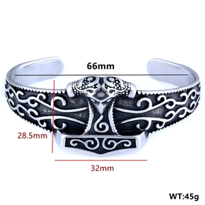 Detailed dimension guide for Viking Thor's Hammer stainless steel open cuff bracelet
