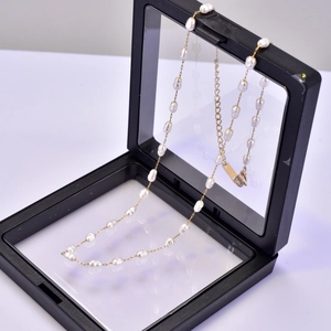 Elegant 18K gold-plated stainless steel baroque pearl necklace in floating display box