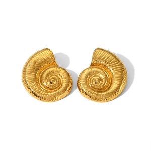 18K gold plated stainless steel spiral shell earrings with high polished metallic luster