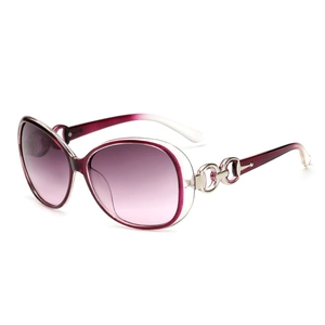 Elegant oversized sunglasses with purple gradient lenses and metal horsebit detail