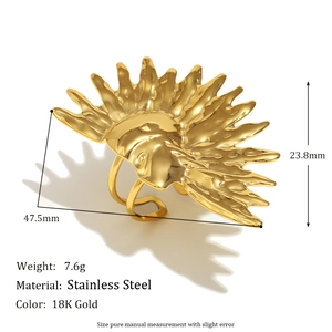 Exaggerated 18K gold plated stainless steel sun flower open ring for fashion women