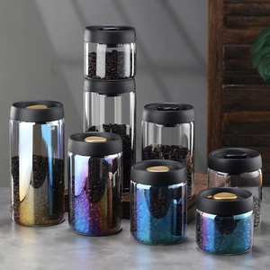 Airtight borosilicate glass storage jars set with colorful iridescent finish and black lids