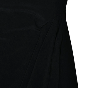 Close-up of black sleeveless dress fabric texture and professional stitching details