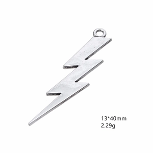 Detailed view of lightning bolt alloy pendant, size 13x40mm and weight 2.29g for jewelry DIY