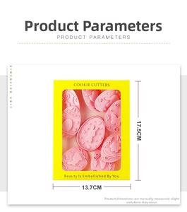 Easter cookie cutter set in pink with rabbit and egg patterns in window packaging