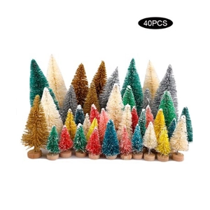 Set of 40PCS mini Christmas trees in multiple colors with wooden bases for desk decoration