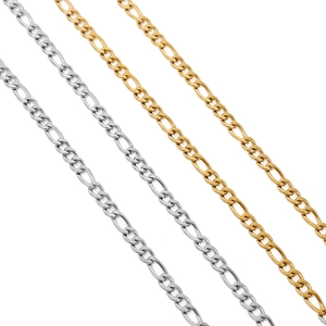 Classic 18k gold and silver Figaro chain in 3:1 stainless steel for DIY jewelry making