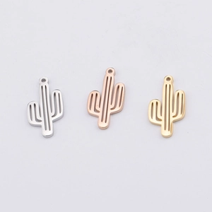 Polished hollow cactus pendants in silver, gold, and rose gold stainless steel finishes