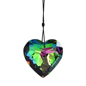 45mm crystal heart prism pendant with rainbow multifaceted finish and black hanging cord