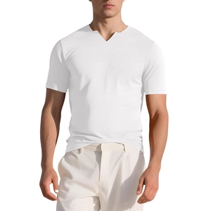 Men's white stretch sport T-shirt with stylish V-neck and short sleeves for summer wear