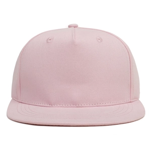 Detailed close-up of pink snapback hat showing twill cotton fabric and ventilation eyelets