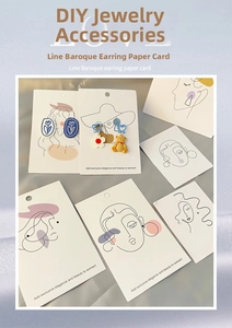 Baroque line art earring display card showing jewelry pieces on a silk background