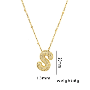 18K gold plated necklace featuring a micro-paved zircon S-letter pendant and chain