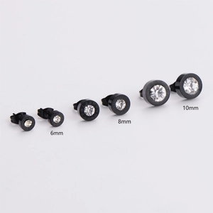 Three pairs of black stainless steel stud earrings with Roman numerals and crystals