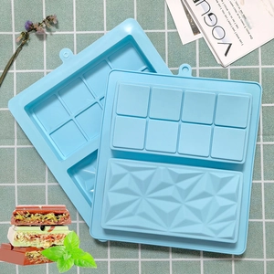 Sky blue 2-piece silicone mold set for chocolate bars with geometric and rectangle designs