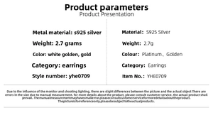 Detailed specifications table for S925 sterling silver hoop earrings in gold and silver