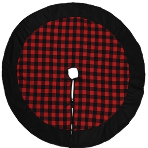 Classic 120cm red and black buffalo plaid Christmas tree skirt with tie closures