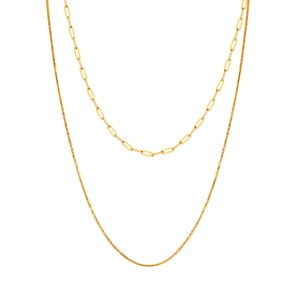 Minimalist double layer stainless steel necklace featuring paperclip and snake chains