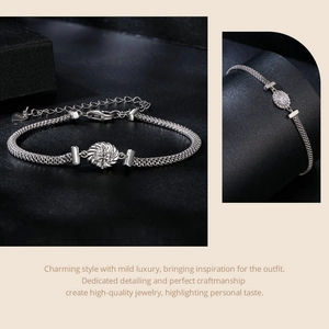 Detail view of S925 sterling silver braided bracelet with sparkling moissanite stone