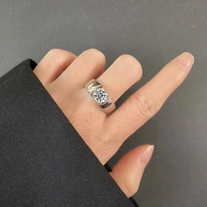 Close-up of a men's S925 sterling silver ring with a large round-cut solitaire diamond