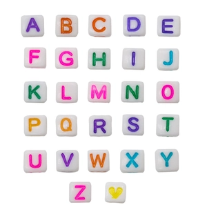 Colorful alphabet acrylic beads on white square cubes for DIY jewelry making sets