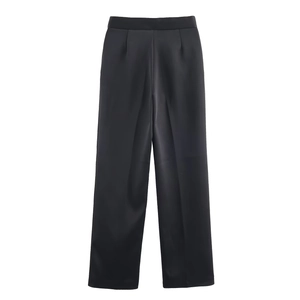 Pantaloni a gamba larga a vita alta da donna in elegante tessuto satinato setoso
