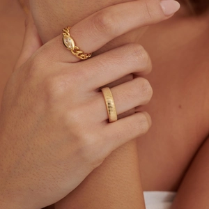 Chic 18K gold plated textured stackable rings with marquise zircon stones on finger