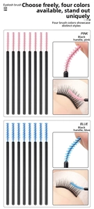 Detail of flexible nylon spiral bristles on black disposable eyelash and eyebrow brushes