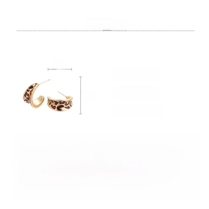 Detailed view of C-shaped leopard print earrings with alloy specs and size info