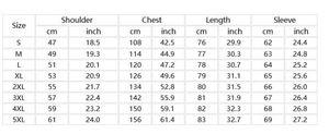 Detailed size chart for men washed cotton long sleeve shirt with cm and inch measurements
