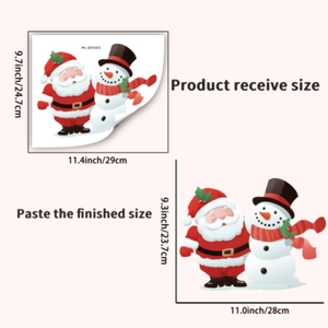 Detail view of Santa Claus and Snowman toilet stickers with size measurements
