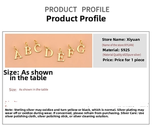 Detailed view of 18K gold plated S925 sterling silver A-G alphabet pendant charms for DIY