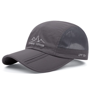 UPF 50+ foldable mesh sun hat with mountain embroidery and quick-dry breathable fabric