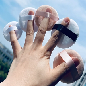 Round Makeup Powder Puffs Soft Crystal Velvet Ribbon Handle For Loose Setting Powder Professional Cosmetic Tools Elegant
