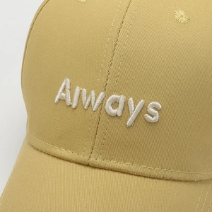 Khaki cotton baseball cap with white 'Always' 3D embroidery and detailed stitching