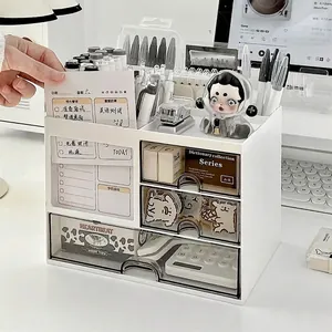 Desktop Organizer Box Multi Functional Plastic Transparent Drawers Stackable Stationery Holder For Office Home