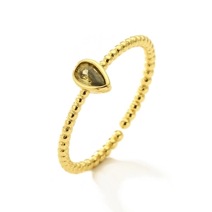 Adjustable 18K gold plated beaded ring with a pear-cut yellow zircon gemstone
