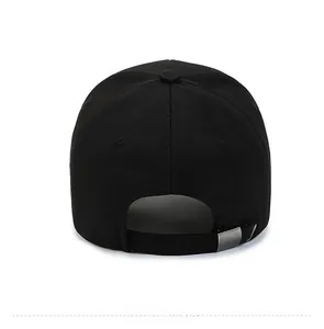 Detailed back view of a black baseball cap featuring mesh texture and adjustable metal buckle