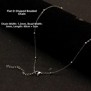 Detail of 1.2mm stainless steel flat O-chain with 3mm beads and lobster clasp