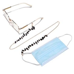 Fashion gold chain with black natural stone beads for eyewear and masks holder