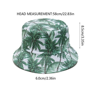 Detailed size specifications for tropical palm tree print sun hat with 58cm circumference