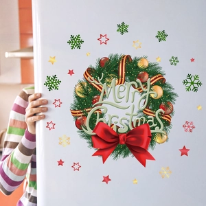 Sticker mural couronne de Noël avec texte Merry Christmas pour décoration murale