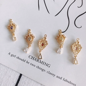18K gold plated hollow crown teardrop pendant with colorful zircon stones for DIY jewelry