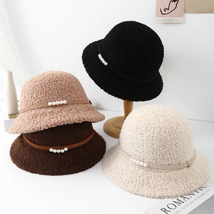 Chapeau Bob Femmes Laine D'agneau Polaire Teddy Chaud Épais Hiver Extérieur Style Japonais Élégant Décoration Künstliche Perles