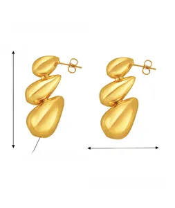 Detail view of Bohemian 18k gold plated copper earrings with size and weight specs