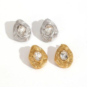 Vintage water drop zircon stud earrings in gold and silver stainless steel finishes