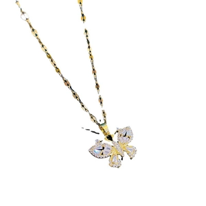 Elegant gold titanium necklace featuring a sparkling butterfly pendant with zircon crystals